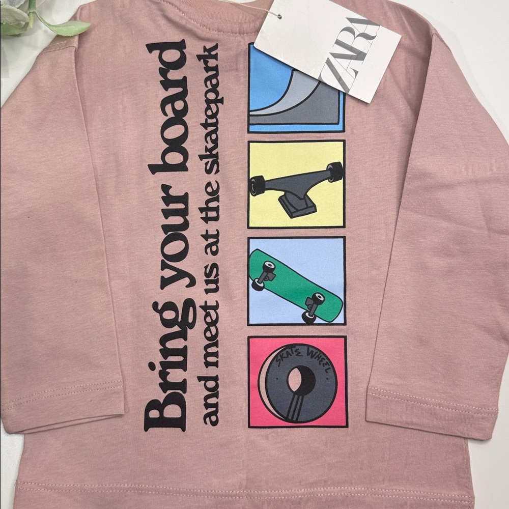Zara Pink Skateboard Graphic Tee